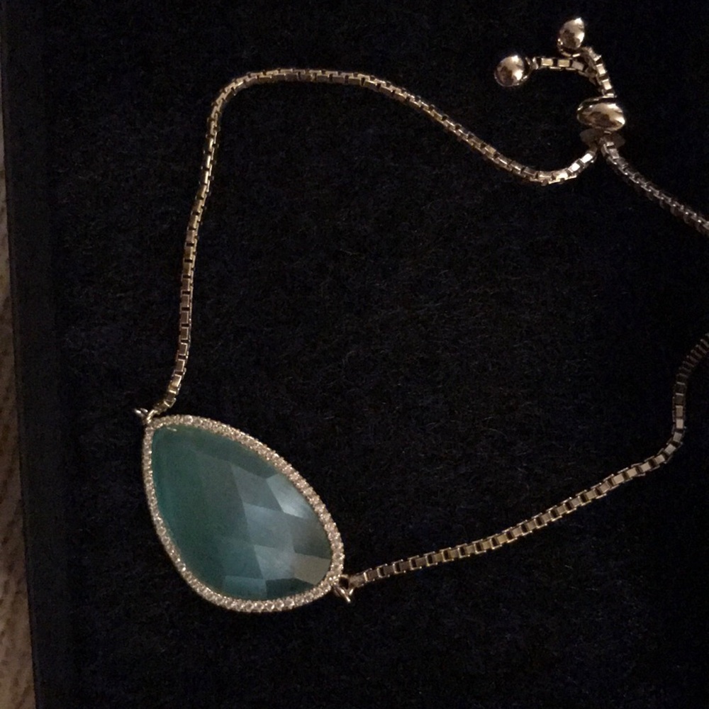Aqua Chalcedony and Pave Sterling Silver Bracelet